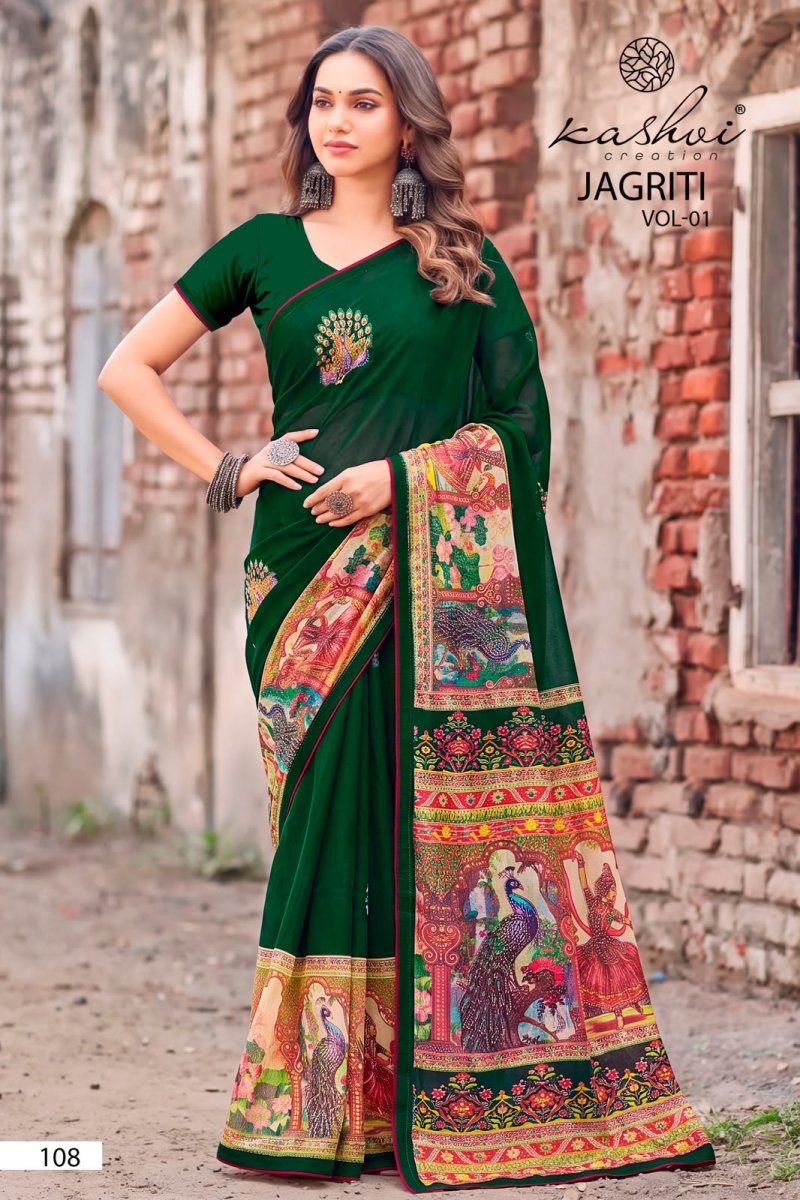 Jagriti Vol 1 By Kashvi Dull Moss Foil Printed Saree 
